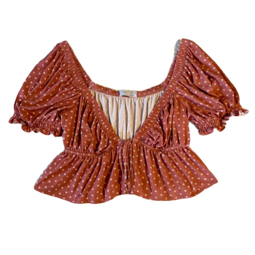 Urban Outfitters Happy Puff Sleeve Crop Top (Pink) Size Medium